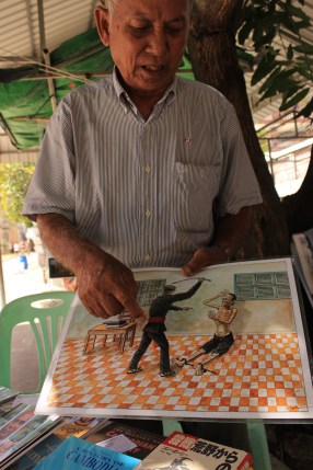 A tortured soul. Chum Mey explains how the Khmer Rouge tortured him. 