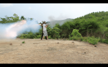 Blasting rockets in Cambodia.